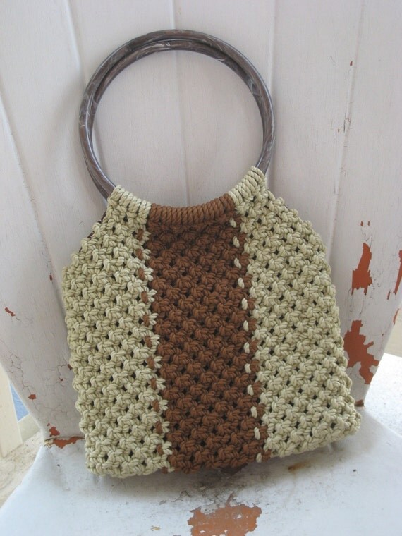 Vintage Macrame Purse with Ring Handles ca. 1970s2600-W