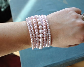 Multi Strand Whisper Pink Pearl Statement Bracelet