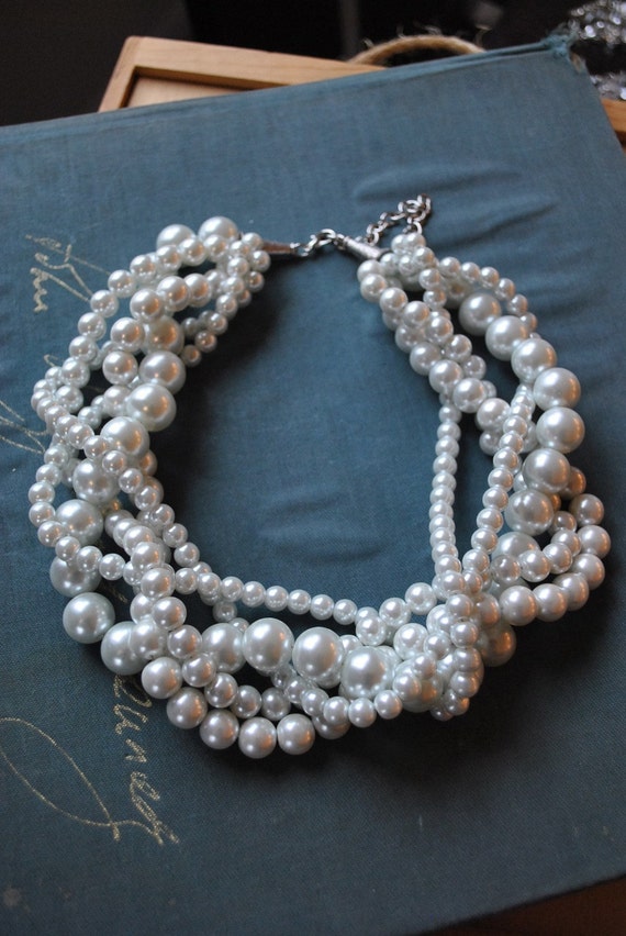 Chunky Pearl Twisted Statement Necklace by SarahRenaeJewelry