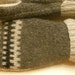 Charcoal Gray Pattern Mittens: recycled sweater mittens lined with cool green fleece. Ladies Medium.