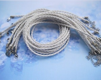 20pcs 3mm 16-18 inch adjustable white faux braided leather necklace cord