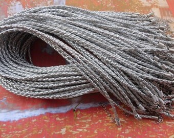 12pcs 3mm 17-19 inch adjustable silver faux braided leather necklace cord