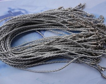 20pcs 3mm 17-19 inch adjustable silver faux braided leather necklace cord