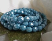 Czech Glass Fire Polished Faceted Round Beads 5mm Opaque Powder Blue & Luster (50pcs)
