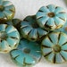 Flower Beads Czech Glass Beads Table Cut Daisy Coin Small Washed Coral Blue Opal with rustic Picasso 12mm (10pcs)