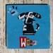 Funky Black Dog with Bone - Awesome Dog - Recycled License Plate Art - Salvaged Wood - Upcycled Artwork