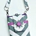 Grey Chevron Zig Zag Stripes and Violet / Purple Phone Case with Wristlet and Back Zipper Pocket Velcro Closure