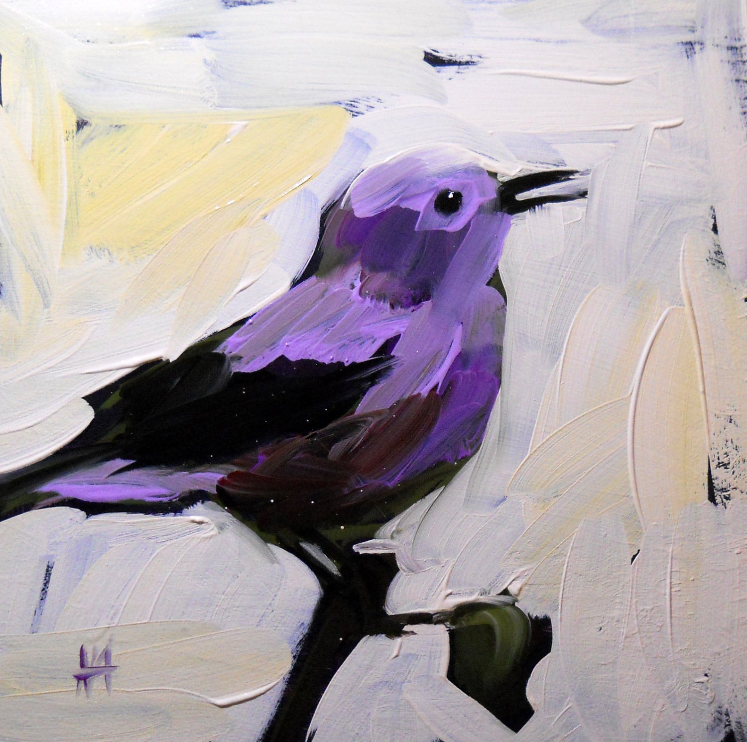 lovely purple bird original painting by moulton 6 x 6 inch