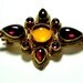 Vintage Elegant Genuine Garnet and Citrine Cabochon Brooch Pendant in 18kt Gold Vermeil over Sterling