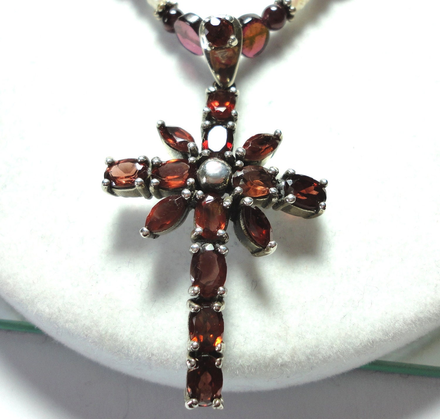 Gorgeous Garnet Starburst Cross Pendant in by DesignsbyDianeR