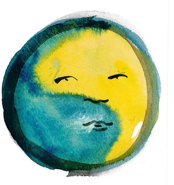 Zen Brush Painting Buddha Sun Face Moon Face Original by ZenBrush
