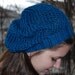 Lace Fashion Beret Eco Friendly Handknit hat. Sapphire slouchy mesh hat made of silky bamboo yarn. One size fits all. Handmade