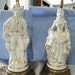 Pair of White & Gold Porcelain Figural Lamps