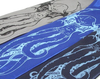 Screen Printed Tie. Cthulhu Necktie. Premium Quality Microfiber. Silkscreened Tie - Gift wrapped - Choose color and quantity