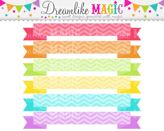 Pastel Chevron Ribbon Banners- Clipart for Personal or Commercial Use Il_570xn