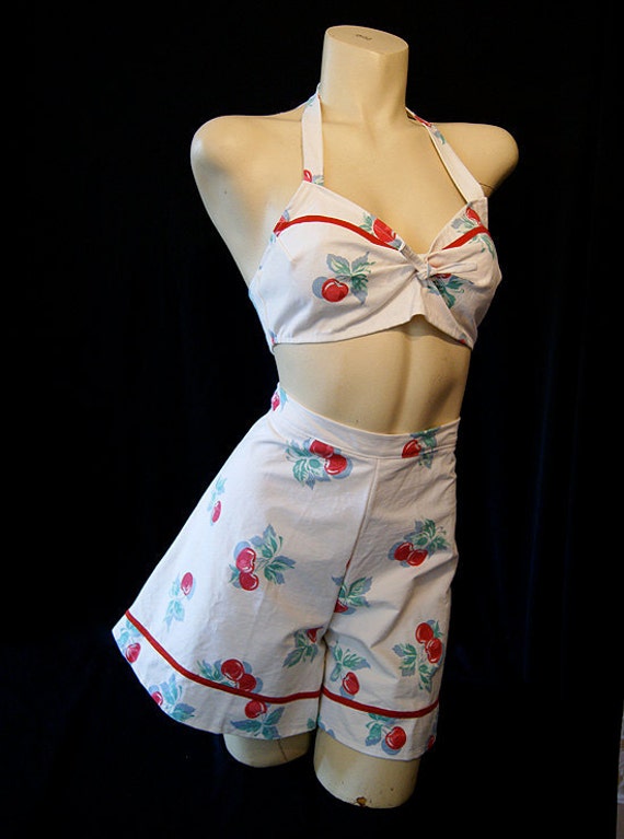 Cheery 1940's style pin up girl shorts and halter by wearitagain