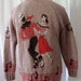 Rocking 1950's brown and red hand knit wool sweater with rockabilly dancing couple western holiday cardigan - size Women's XXXL or Men's L