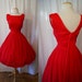 Gorgeous 1950's XL deep red silk chiffon new look party dress with shawl back vlv pin up girl chic - size Extra Large