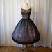 Darling 1950's black sheer silk chiffon party prom new look dress with pink floral blue tulle vlv show stopper - size Medium