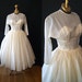 Wedding bells 1950's ivory silk organza new look wedding / prom dress sheer neckline with sweetheart bust tea length vlv bride - size Small