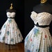 Killer 1950's two piece sun dress strapless top circle skirt gold floral print by Paulette vlv show stopper - size Small to Medium