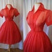 Darling 1950's sheer red nylon flocked swiss dot new look dress vlv rockabilly pin up girl - size Small