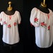 ADORABLE 1940's peasant blouse sheer white nylon with hand embroidered roses vlv rockabilly summer - speasantum