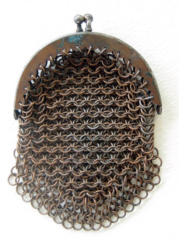 Antique Chain Link Coin Purse Copper Metal Mesh Bag
