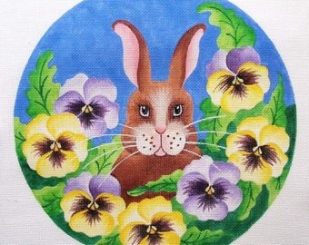 Bunny in Pansies Needlepoint Jody Designs