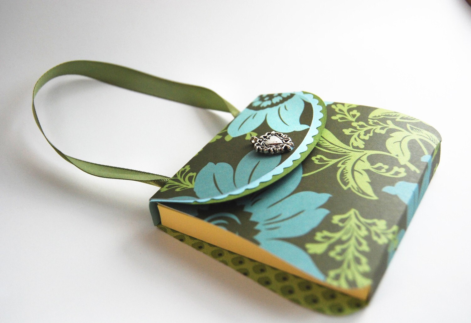 Purse Shaped Sticky Note Pad Holder Refillable Teal and