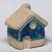 little cottage home - ceramic house with blue colored glaze, lil village no25