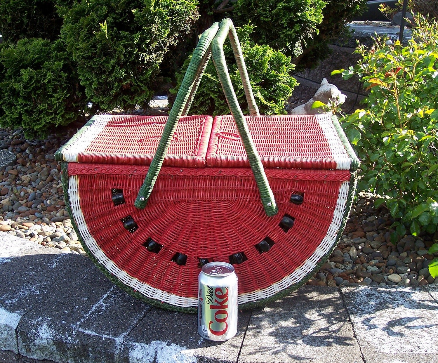 Watermelon Wicker Picnic Basket Large Figural Shape Vintage