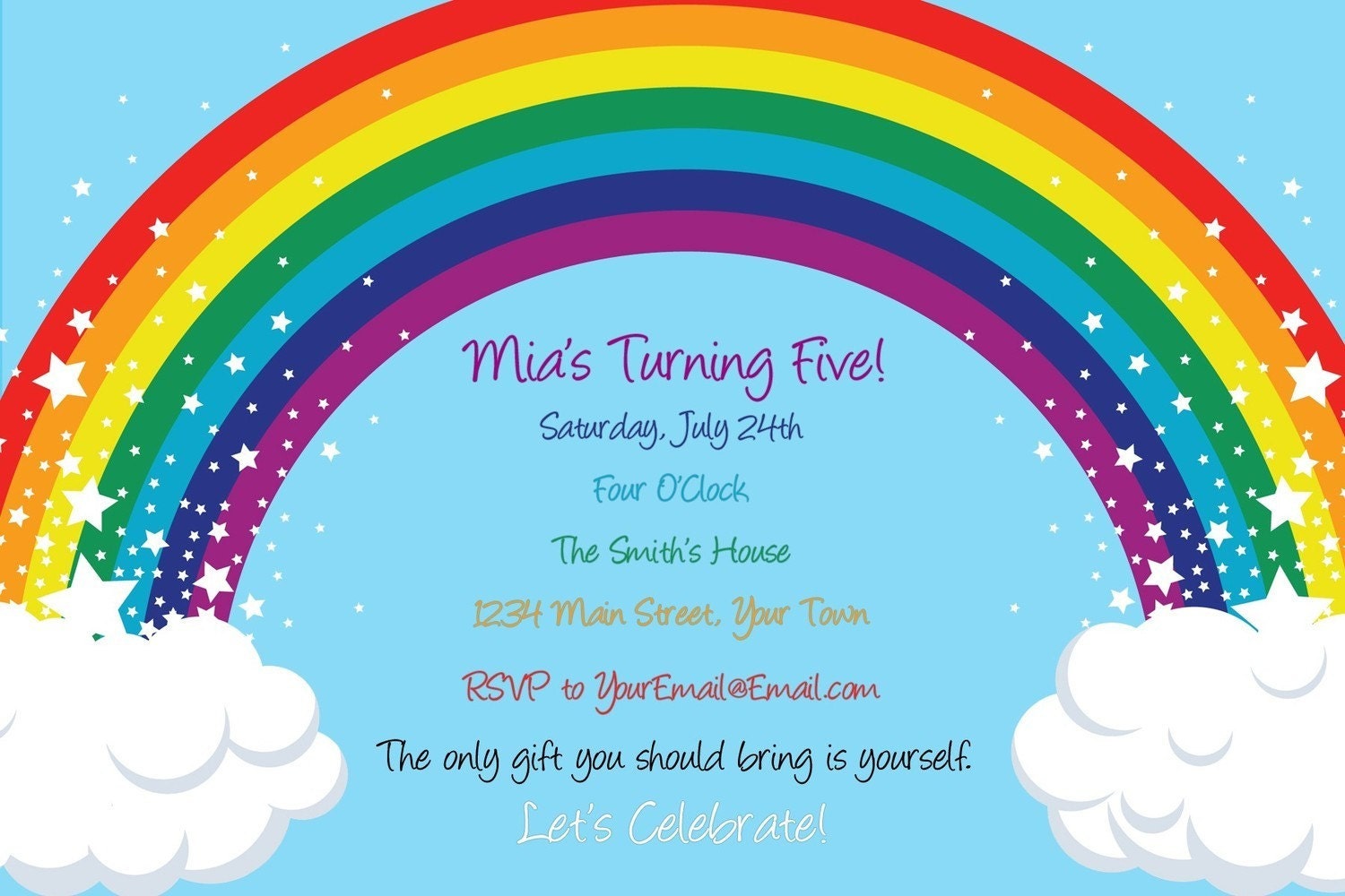 Rainbow and Stars Birthday Invitation Digital by 