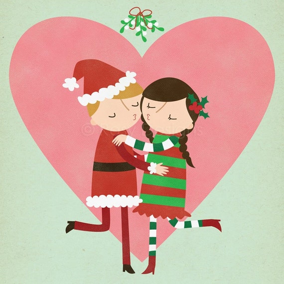 CUSTOMIZED Christmas Mistletoe Kiss 8 x 10 by rosydesignsonline