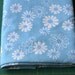 Vintage Flat Bed Sheet linens bedding light Baby Sky Blue with white Daisy Flower Blossoms for bed or as quilting apparel decor fabric