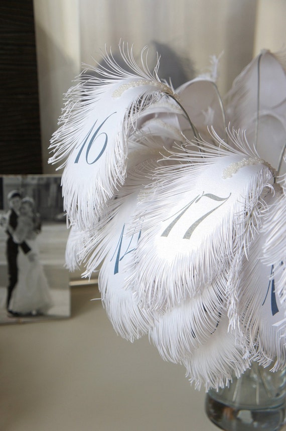 Wedding Table Numbers in ROYAL Blue text FEATHERs by