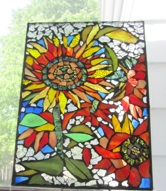 Stained Glass Mosaic Sunflowers Wall Art Panel WINDOW