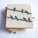 Bird on a Wire Coasters, Blue and White (Ceramic, Pottery, Handmade, Set of 4), Makes a Great Gift