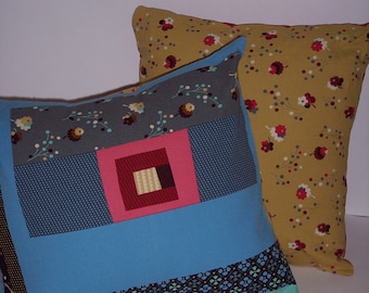 Decorative Log Cabin/Floral Pillow Covers - Set of 2