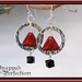 Geometric Earrings RED Venetian Glass Triangle, Black Swarovski Cube & Silver Plate Circle MODERN Math Teacher Abstract