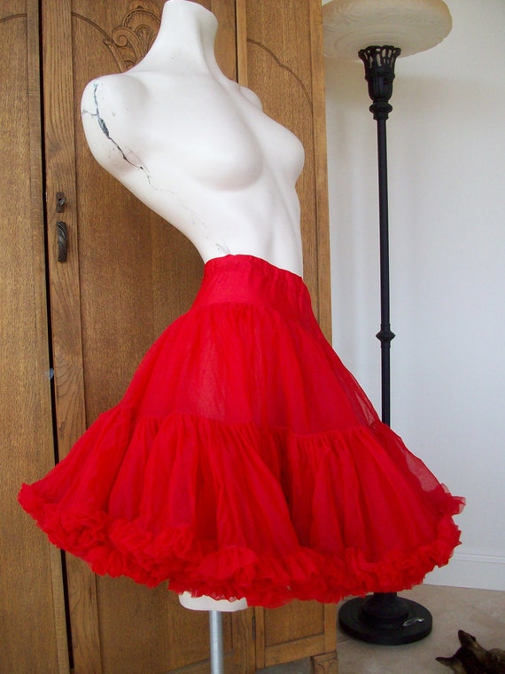 Vintage Ruffled Square Dance Slip Red Petticoat Can Can Slip
