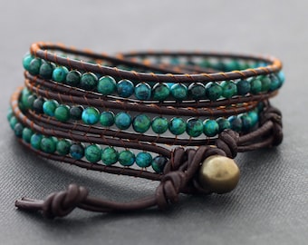 Chrysocolla Brown Leather Wrap Bracelet