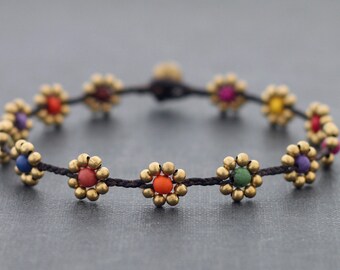 Woven Beaded Anklet Candy Daisy Brass Folk