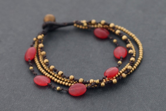 Red Jade Oval Chain Layer Bracelet