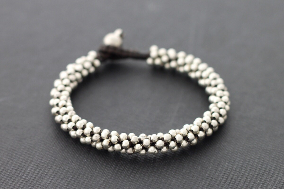 Silver Bead Weaving Bracelet by XtraVirgin on Etsy