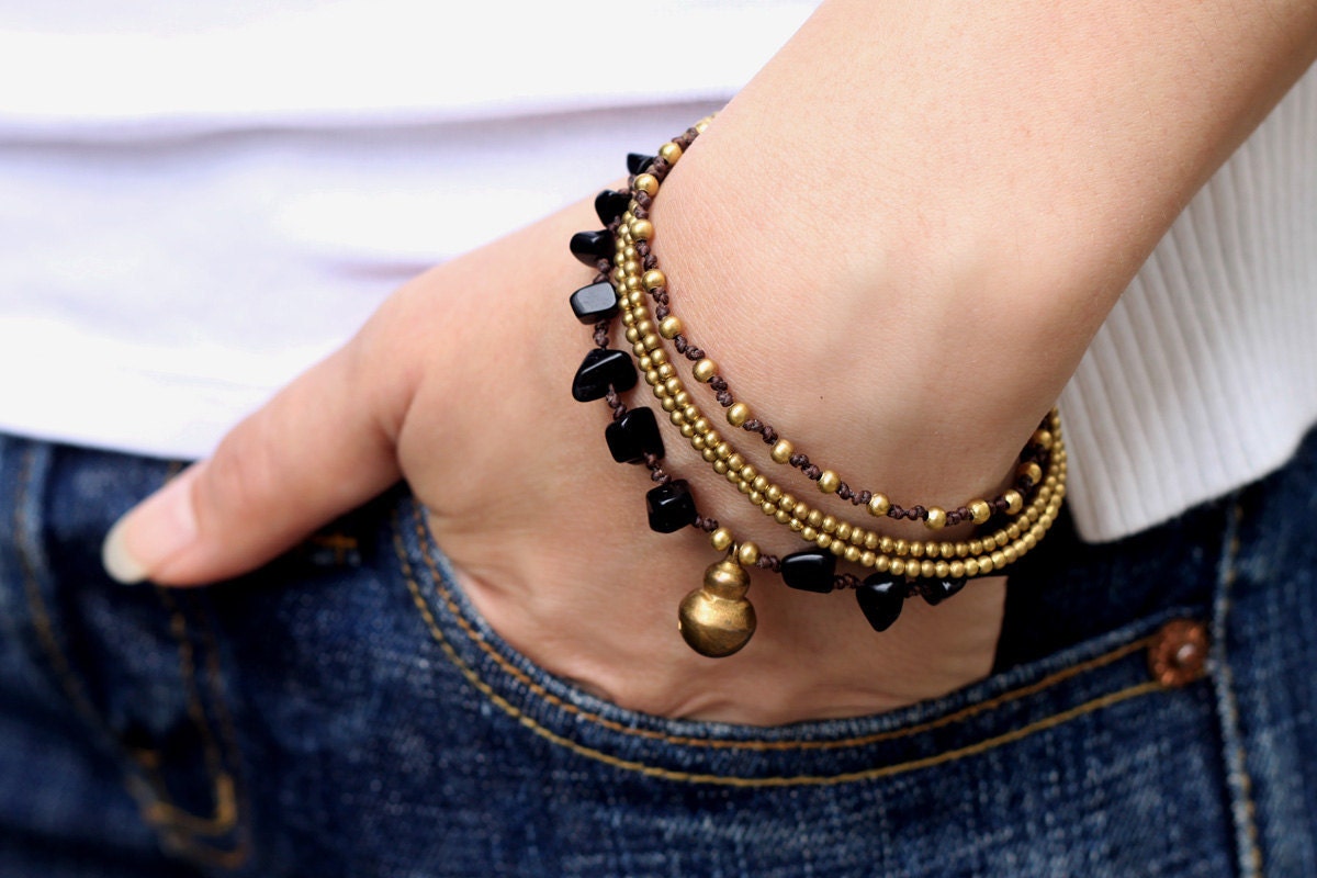 Jet Black Brass Charm Bracelet