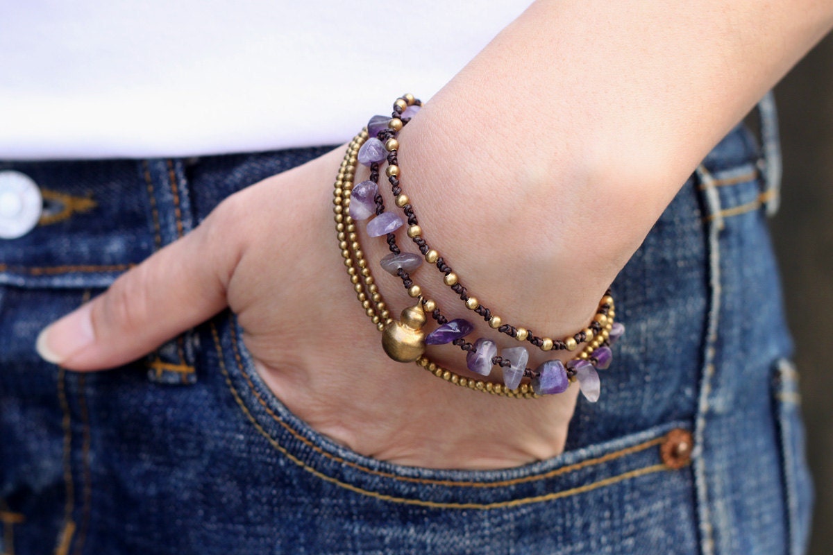 Amethyst Brass Chain bracelet