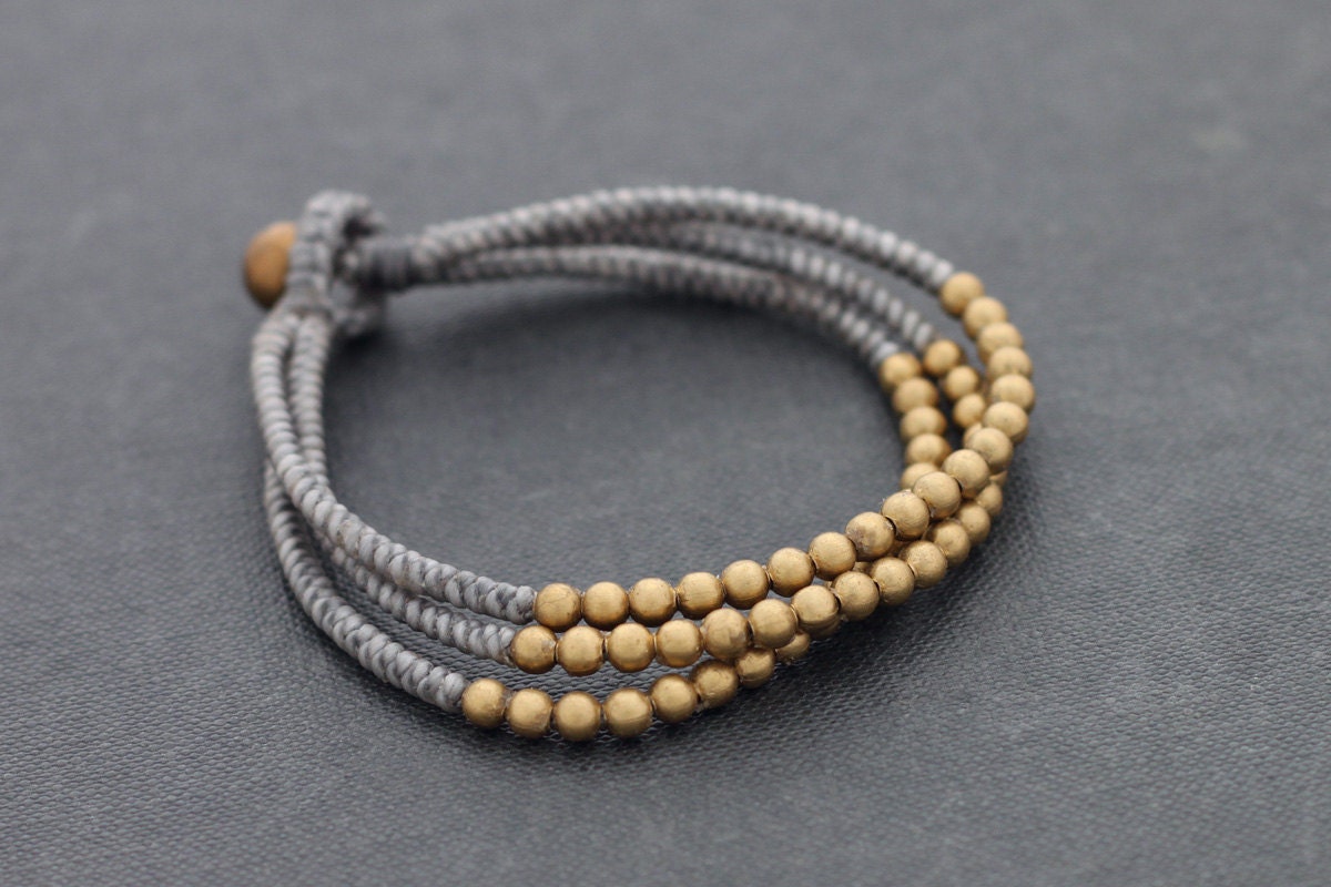 Grey Beaded Three Strand Bracelet
