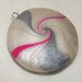 Swirled Polymer Clay Art LENTIL PENDANT - Pearl Magenta Silver Metallic