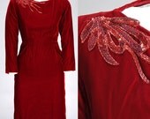 Vintage 1960s Hearts Aflutter Red VELVET Dress (XXS/XS)